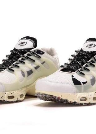 Текстильні кросівки nike air max tn plus white biege (найк тн плюс повністю білі на балоні чоловічі та жіночі)2 фото