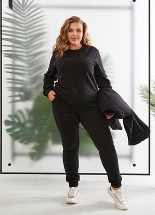 Чорний гарний жіночий спортивний костюм трійка (кофта + штани + жилет) батал з 48 по 58 розмір4 фото