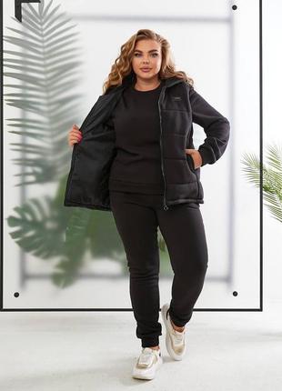 Чорний гарний жіночий спортивний костюм трійка (кофта + штани + жилет) батал з 48 по 58 розмір5 фото