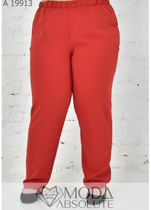 Красные летние женские штаны с креп-жатки на резинке батал с 50 по 80 размер