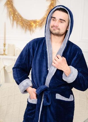 Качественный тёплый мужской махровый халат с капюшоном м l, xl, xxl,xxxl4 фото