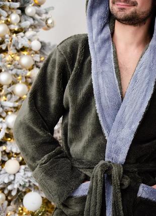 Качественный тёплый мужской махровый халат с капюшоном м l, xl, xxl,xxxl