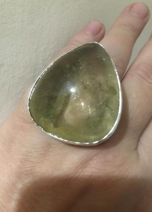 Коллекционный серебряный кольцо с огромным фантомным кварцем вес 50г8 фото