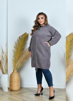 Женское  пальто с альпаки цвета кофе больших размеров 54-608 фото