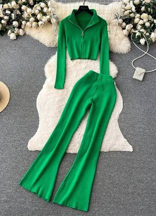 🎨3 кольори! шикарний жіночий костюм рубчик зелений зеленый