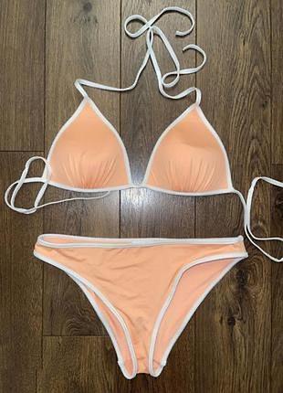 Стильный нежный раздельный персиковый оранжевый купальник плотная чашка s