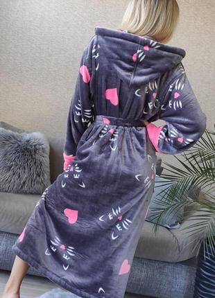 Молодёжный длинный халат из махры  с капюшоном  с сердечками с 42 по 48 размер4 фото