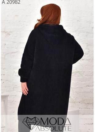 Модное женское пальто с альпаки чёрного цвета супер батал  62-663 фото