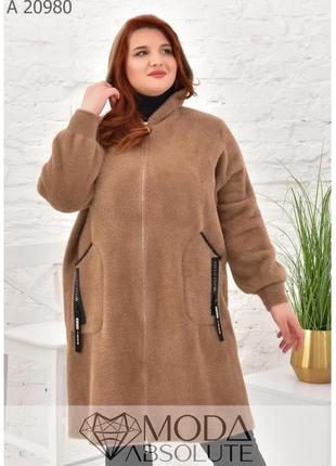 Женское стильное пальто из альпаки супер батал  62-664 фото