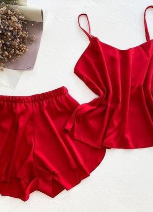 Червона сексуальна жіноча піжамка з шортами з шовку армані s-m, l-xl2 фото