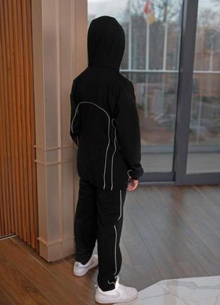 Спортивный чёрный подростковий костюм для мальчика светотражайка на рост 152-1582 фото