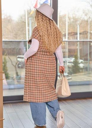 Бежевое модное женское шерстяное жилет-пальто батал с 46 по 68 размер2 фото
