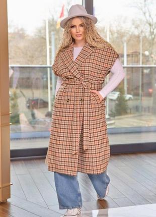 Бежевое модное женское шерстяное жилет-пальто батал с 46 по 68 размер1 фото