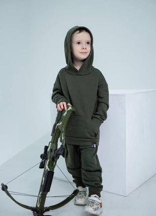 Детский спортивный костюм (худи+штаны) цвета хаки на рост с 110 до 134 см8 фото