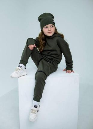 Детский спортивный костюм (худи+штаны) цвета хаки на рост с 110 до 134 см7 фото