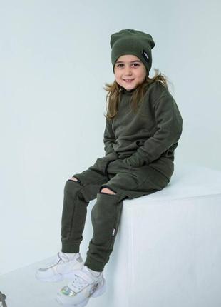 Детский спортивный костюм (худи+штаны) цвета хаки на рост с 110 до 134 см4 фото