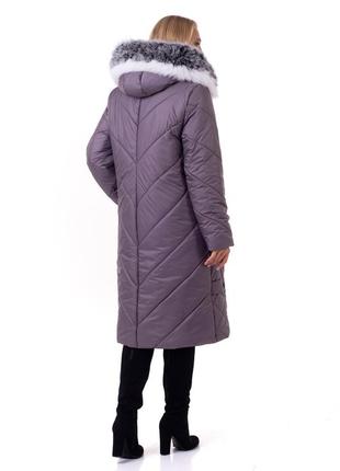 Стильное зимнее пальто лилового цвета с натуральным мехом песца батал с 52 по 70 размер2 фото