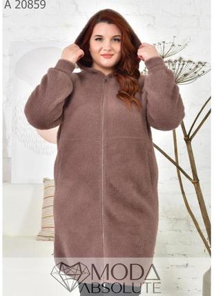 Модное женское пальто из альпаки  цвет мокко больших размеров 52-581 фото