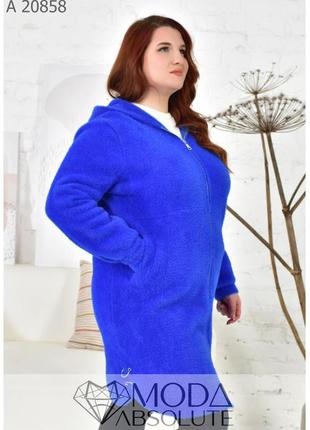 Модное женское пальто из альпаки  цвет мокко больших размеров 52-589 фото