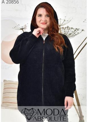 Модное женское пальто из альпаки  цвет мокко больших размеров 52-5810 фото