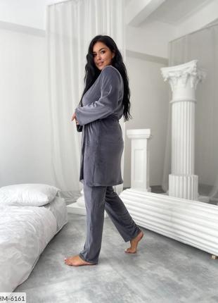 Женский   велюровый комплект-тройка,пижама и халат   с 42 по 56 размеры3 фото