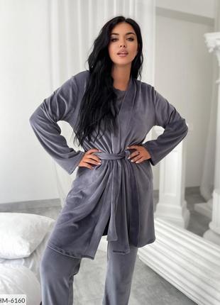 Женский   велюровый комплект-тройка,пижама и халат   с 42 по 56 размеры
