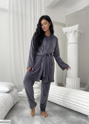 Женский   велюровый комплект-тройка,пижама и халат   с 42 по 56 размеры2 фото