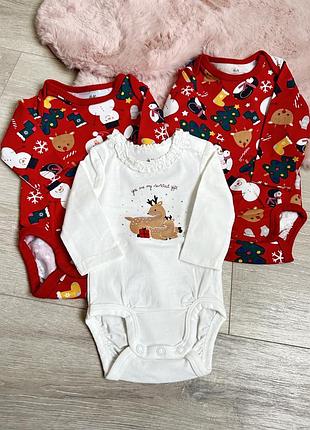 Новогодние бодики h&m 0-1m, 1-2m, 2-4m