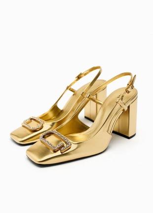 Открытые туфли золотистые туфли-лодочки zara new