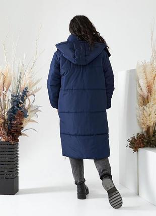 Женская удлиненная куртка оверсайз, на молнии и кнопках, синяя2 фото