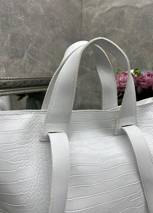 Большая белая женская сумка с длинными ручками, крокодил4 фото