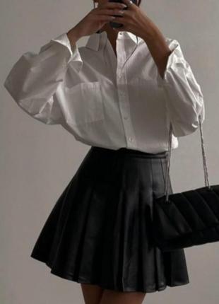 Тенисная кожанная юбка мини черная кэжуал люкс zara