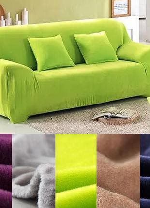 Чехлы на трехместные диваны микрофибра на резинке без оборки, натяжные чехлы на диван замшевый белый квадраты10 фото