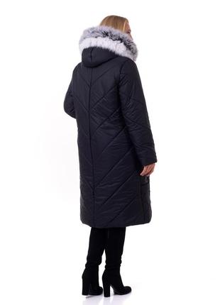 Модное  зимнее чёрное пальто с натуральным мехом песца батал с 52 по 70 размер2 фото