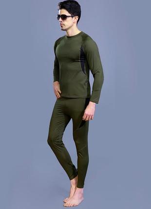 Термобілизна чоловіча lesko a152 2xl green флісовий комплект теплий флісовий4 фото