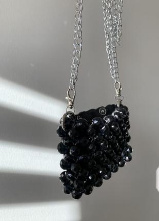 Чорна сумочка із намистин ручна робота7 фото