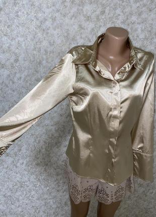 Атласная рубашка,шёлковая рубашка,золотистая рубашка,шампань,бежевая рубашка2 фото
