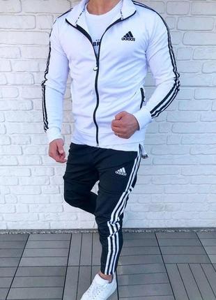 Стильний чоловічий спортивний костюм біло-чорний із лампасами 46(s) 48(m) 50(l) 52(xl) 54(xxl)
