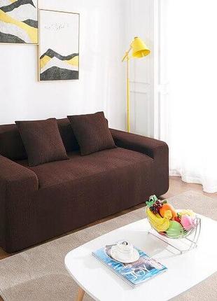 Готовые чехлы на диваны трехместный трикотаж красивые, чехлы на диван жаккард стильный на резинке коричневый4 фото