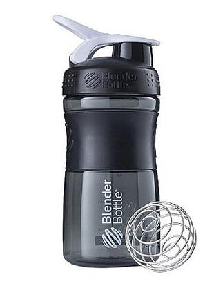 Бутылка шейкер спортивная универсальная для спортзала blenderbottle 20oz/590ml black/white (original) ku-22