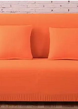 Єврочохли на тримісні дивани на гумці біфлекс, готові чохли на дивани еластичний стильні помаранчевий2 фото