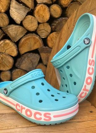 Женские кроксы сабо crocs bayaband clog голубые1 фото