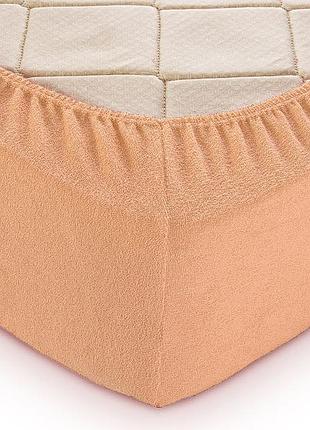 Простынь на резинке махра 140*200 качественное, натяжная простынь на резинке однотонная стильное персиковый