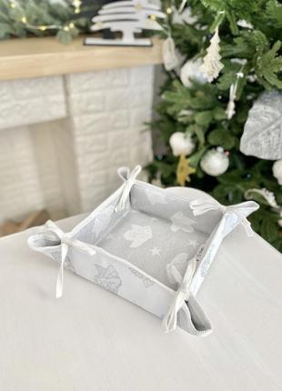 Хлібниця текстильна новорічна корзинка для солодощів limaso 20х20х8 см.