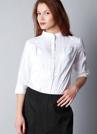 Блуза белая офисная с рукавом 3/4, воротник-стойка р1015 фото