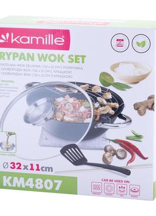 Казан чугунный для плова kamille wok с антипригарным покрытием для индукции и газа 4,5 l km-4807mr10 фото