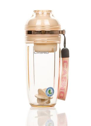 Бутылка шейкер спортивная универсальная для спортзала 400 мл kxn-1233 с пластиковым венчиком желтый ku-22