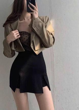 Женская юбка-шорты, длина мини, завышенная талия, черная4 фото