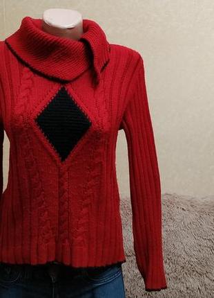 Теплый свитер на зиму, красный1 фото