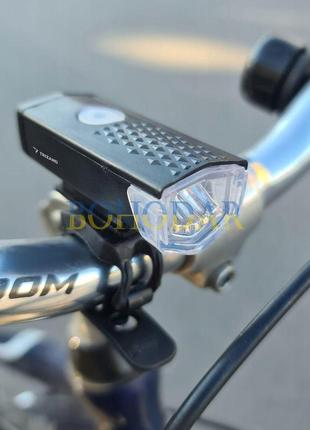 Велоліхтар 2/1 trizand 18670 ліхтарик + велофара для велосипеда ліхтар фонарик перідній задній usb led t6 360° водостійкий польща!9 фото
